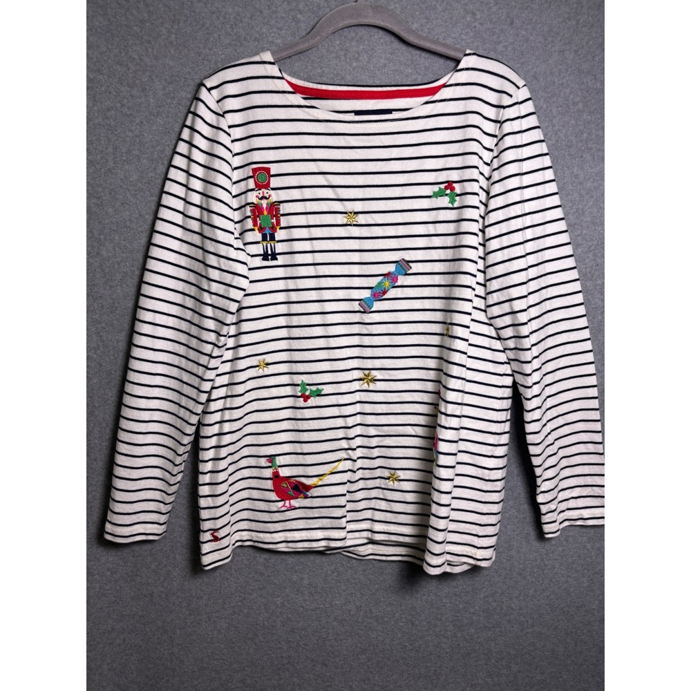 Joules Christmas Embroidered Stripe Top 12 Cotton Nutcracker Holiday Art to Wear